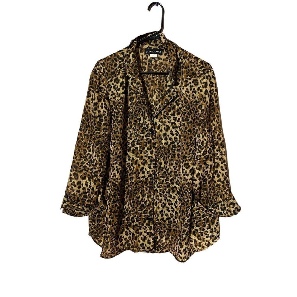 Gloria Lance Leopard Print Button Down Womens 3X